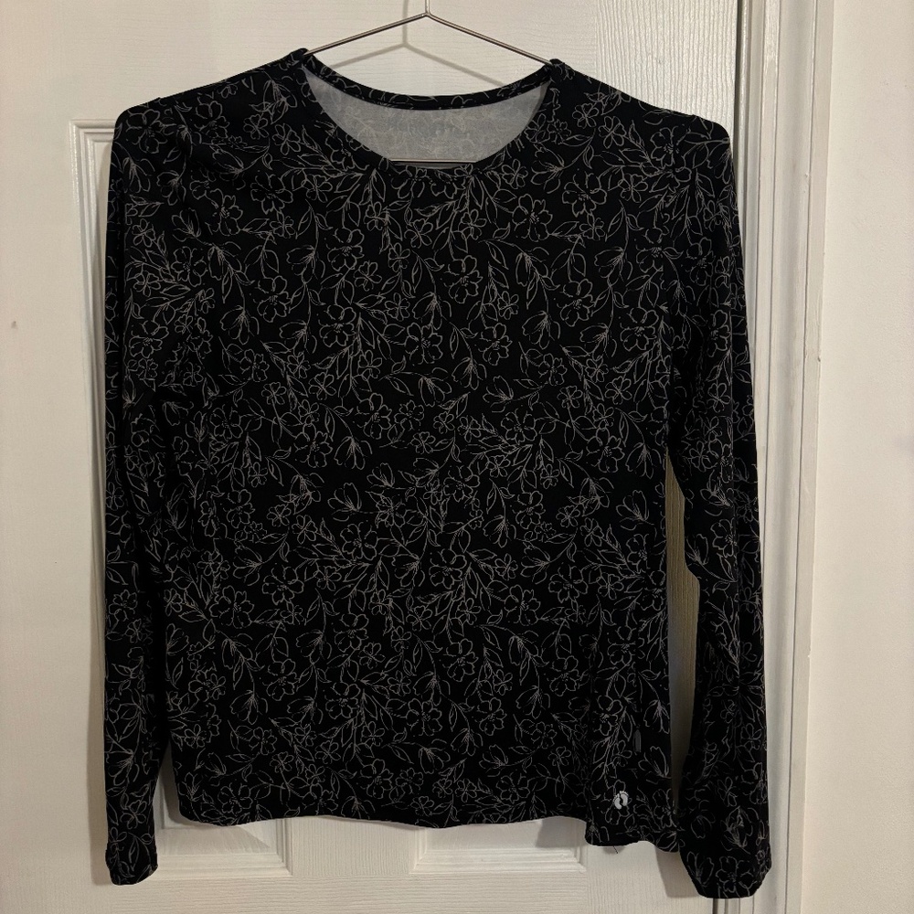 Hang Ten Black Floral Sun Shirt with left side zipper size small